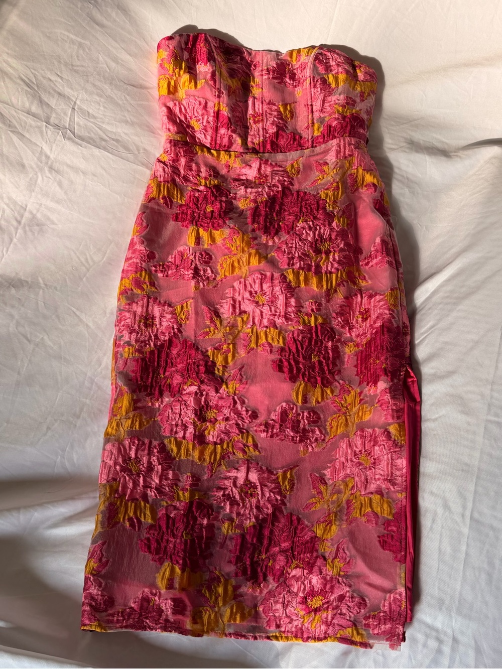 Lulu's Strapless Pink and Yellow Floral Sheath Dress